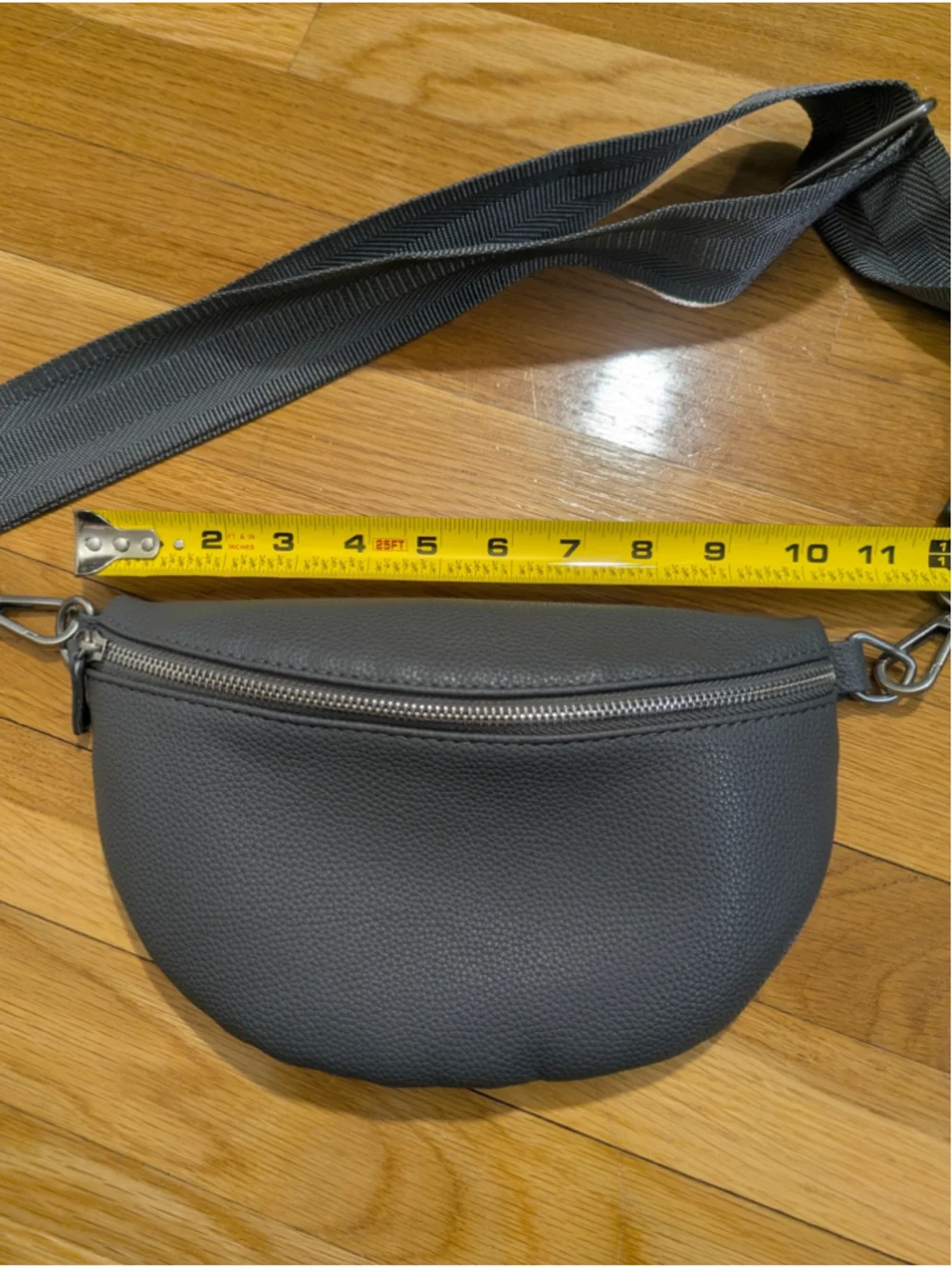 Von Lamezan Gray Pebbled Crossbody Bag Fanny Pack Vegan Faux Leather